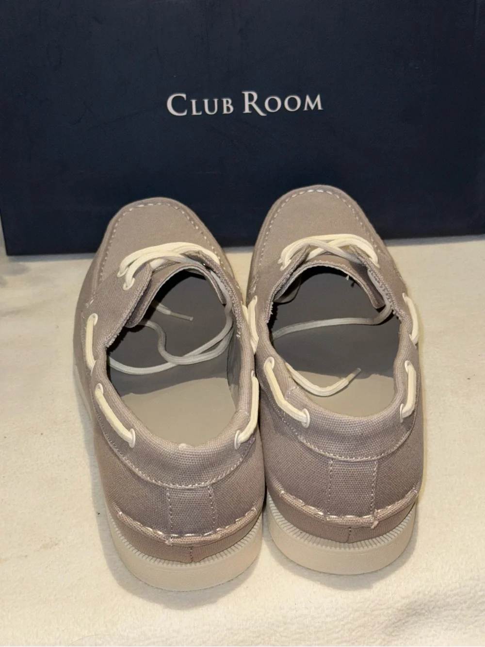 Club Room Taupe Canvas Men’s Boat Shoes with White Laces